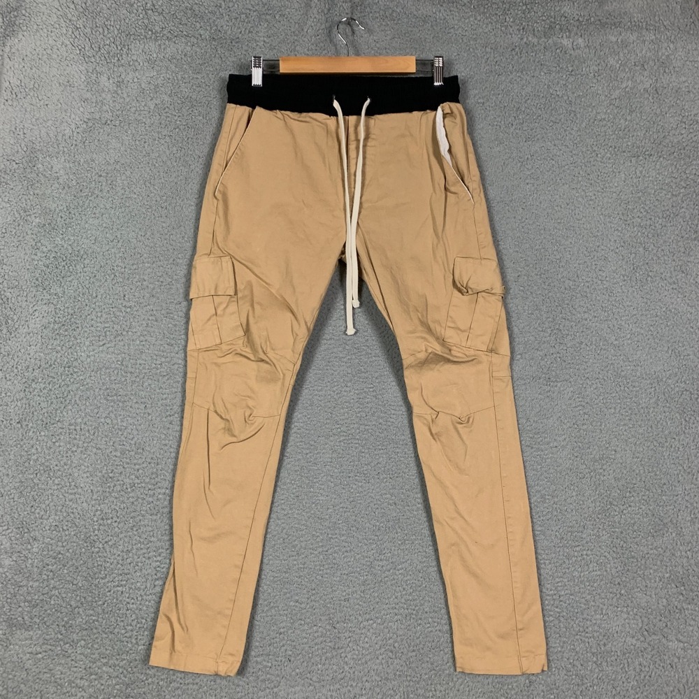 MNML Cargo Drawcord II Pants Men's XL Khaki Stretch Slim Tapered‎ Fit Streetwear